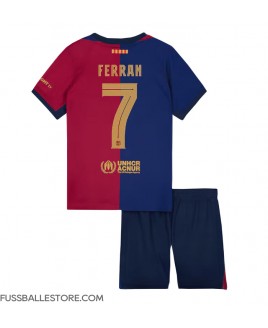 Günstige Barcelona Ferran Torres #7 Heimtrikotsatz Kinder 2024-25 Kurzarm (+ Kurze Hosen)